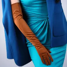 Женские Модные Элегантные Кожаные Перчатки из искусственной замши, женские Вечерние перчатки коричневого цвета, длинные перчатки для вождения 70 см R645