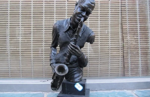 

Elegant old S0951 Western Art Man saxophonist Bronze & Marble sculpture (A0321)