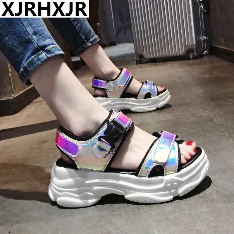 

6cm Platform Sandals Women Wedge High Heels Shoes Women Buckle Leather Canvas Summer Zapatos Mujer Slippers Woman Sandal
