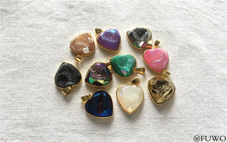 Natural Titanium Heart Druzy Pendant 11