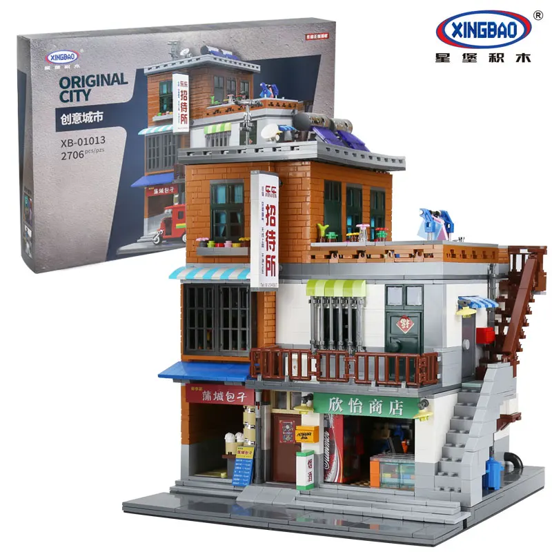 

XingBao 01013 2706 pcs Genuine Creative MOC City Series The Urban Village Set Building Blocks Bricks Educational Toys Model Gift