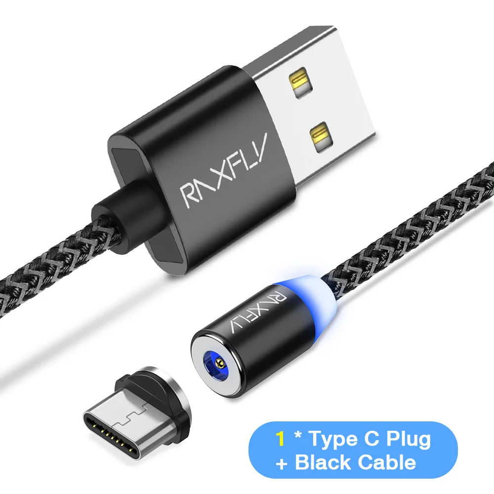 Магнитный usb-кабель RAXFLY 1 м 2 м для iPhone X XS Max нейлоновый Micro USB C type C кабель для samsung A50 A70 S9 Магнитный зарядный провод - Цвет: 1 Cable 1 Plug