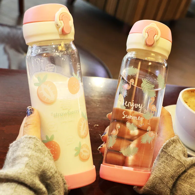 

480ml 4Style Glass Bottle Female Cute Portable Korean Version of Creative Trend Student Super Water Bottle Wedding Gift