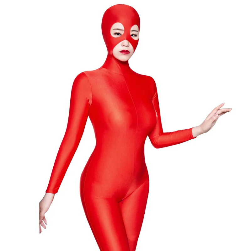 Бодичулок горячее эротическое сексуальное женское белье костюм боди для женщин обтягивающее боди на молнии сзади с открытой промежностью с длинным рукавом - Цвет: Красный