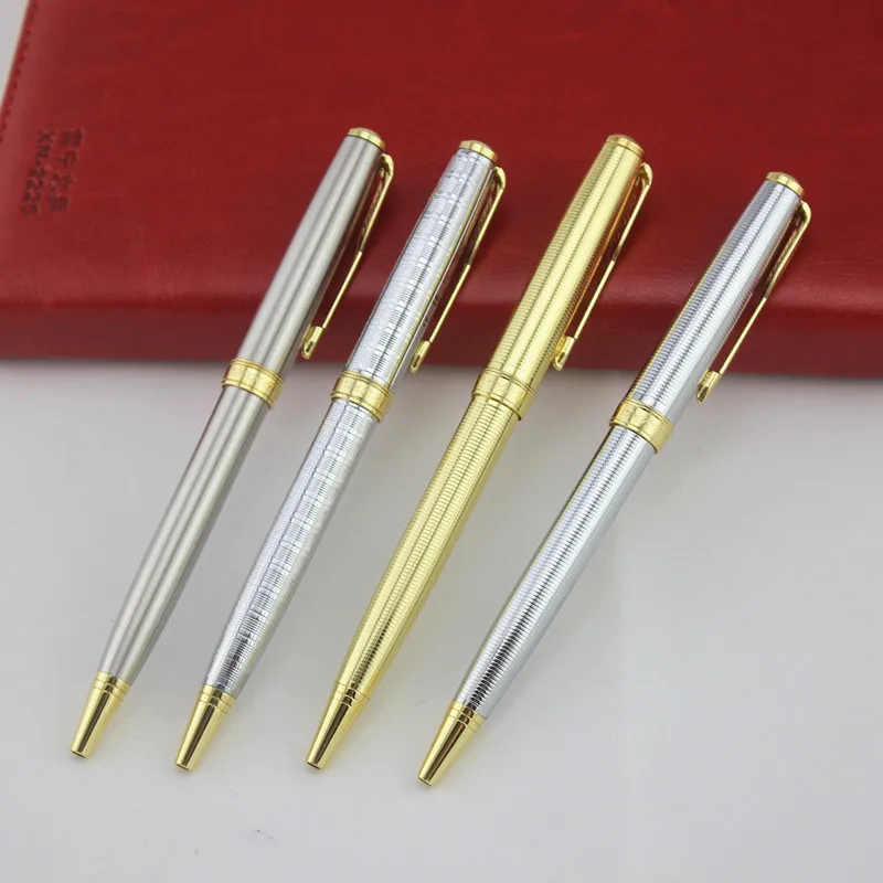 

3pc Luxury Metal Wire-drawing Rollerball Pen with Silver Gold Clip blue Ink Smooth Writing Sign Ballpoint Pens Gift Box