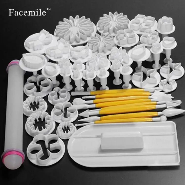 

New 46Pcs/Set Fondant Gift Decorating Sugarcraft Plunger Cutter Tools Mold Cookies Full Set Mold