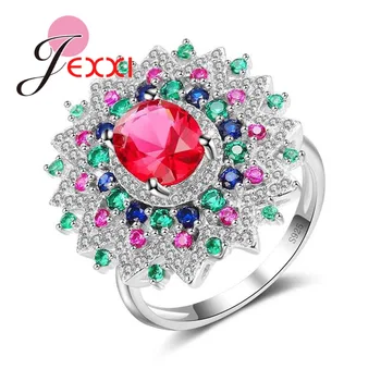 

Mystery Colorful Clear Cubic Zirconia Flower Finger Rings 925 Sterling Silver Jewelry for Women Bridal Wedding