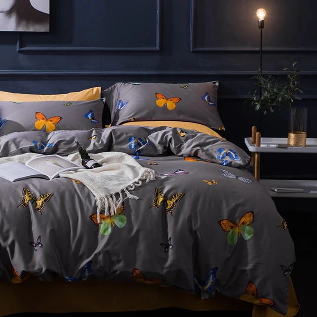 luxury grey butterfly duvet cover set 100 egyptian cotton light tan tan bed sheets