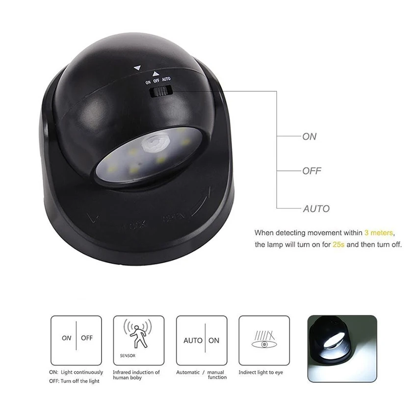 PIR Motion Sensor 9 Led Night Light 360 Degree Rotation Wireless Detector Night Light Wall Lamp Aut - 32870619114