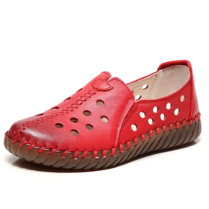 Chaussures femme ete/; женская обувь; обувь из натуральной кожи на плоской подошве; женские повседневные лоферы на плоской подошве; кожаная Рабочая обувь на плоской подошве; c41 - Цвет: red