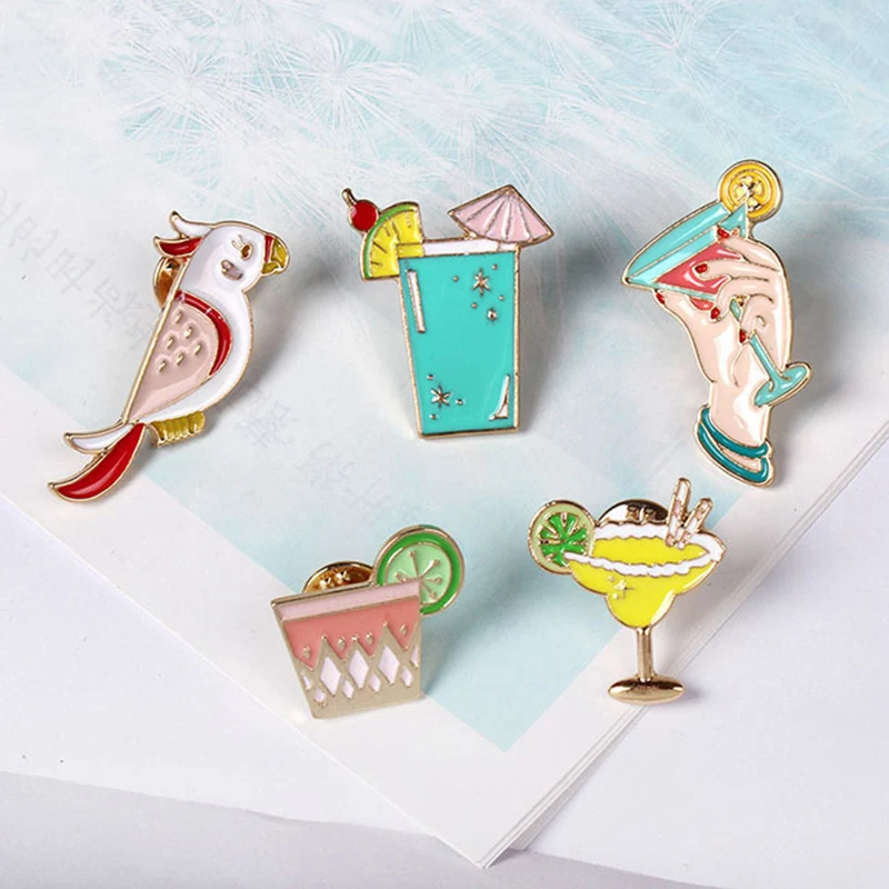 2017 Горячей Продажи Любовные Чувства Серии Попугаев Пляж Чашки Lemon Значки Броши Pin