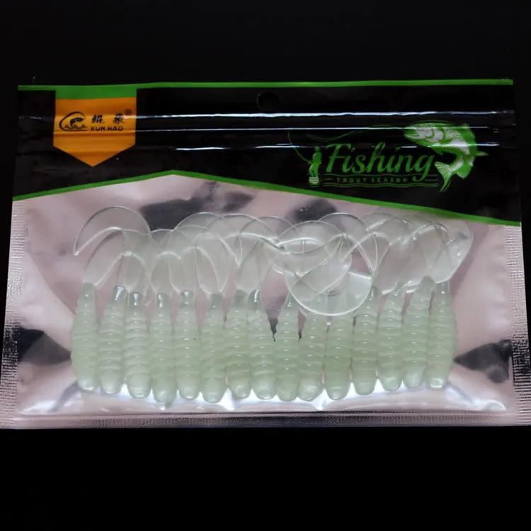 

Deshion 15PCS Silicone Rubber Fake Maggots Bait Luminous Mini Curly Tail Grubs Soft Worms Fishing Lures 6cm Fishing Bait