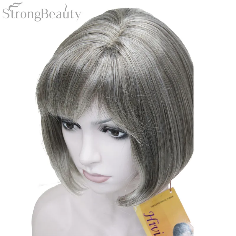 Strong Beauty Short Hair Synthetic Bob Wig Straight Blond Silver Strong Beauty Short Hair Synthetic Bob Wig Straight Blond Silver Gray Wigs In None Lace From Extensions On Aliexpress