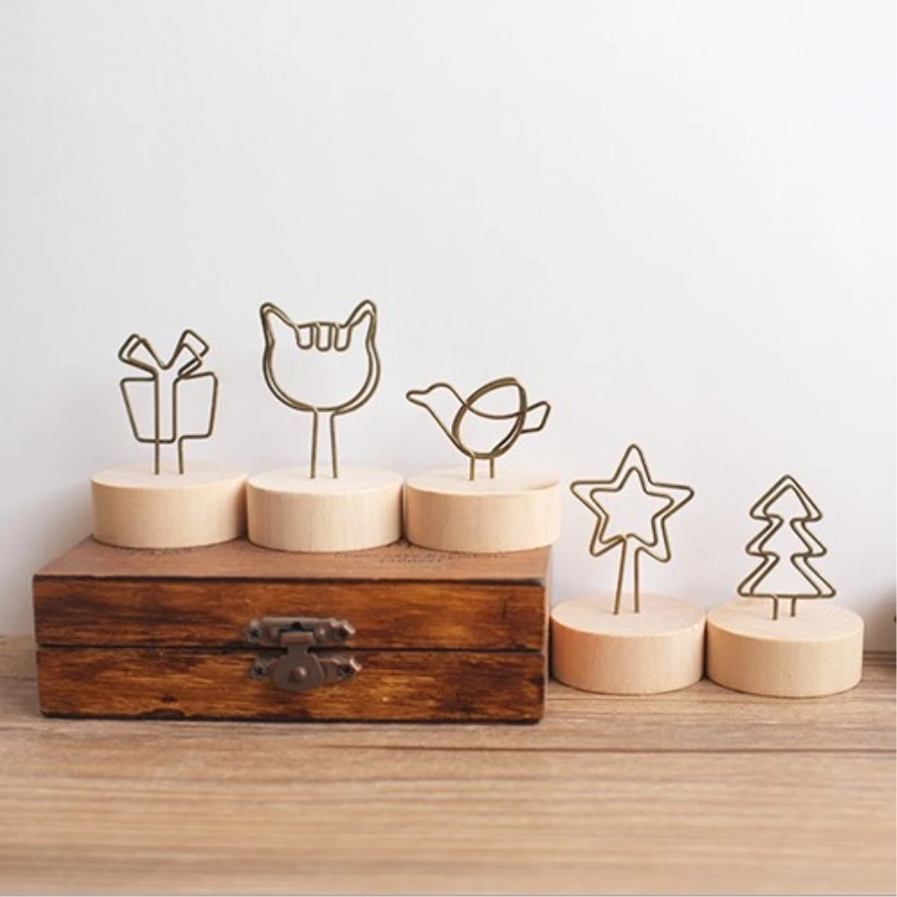 

1PC Cat Wood Memo Clips Card Holder stand DIY Desktop Paper Bookmark Clips for Photo Message Office Supplies Handmade Stationery
