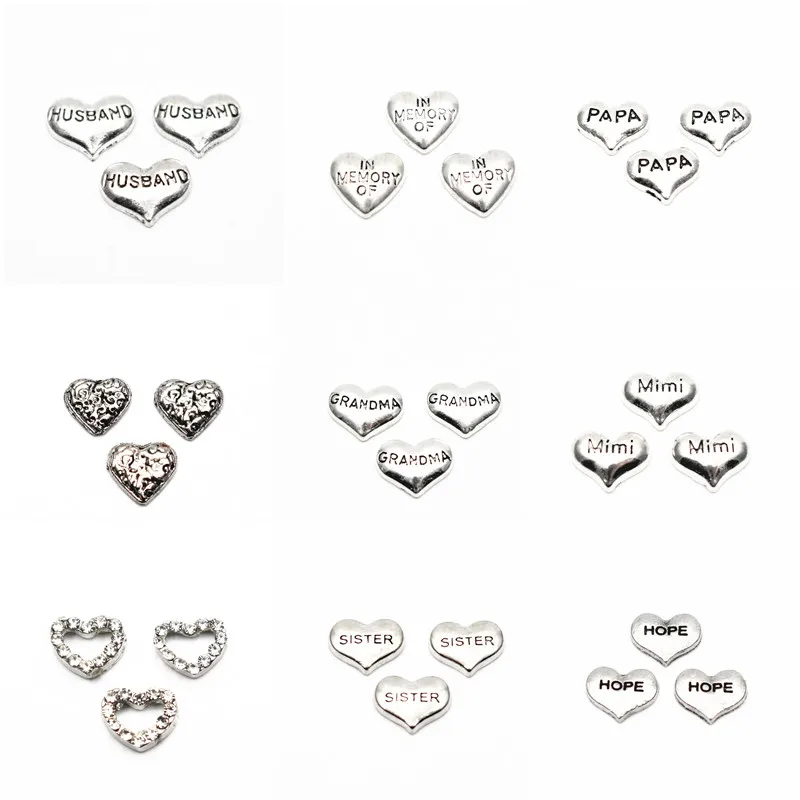 Newest 10pcs/lot MUM PAPA Brother floating charms living glass floating memory locket charms jewelry