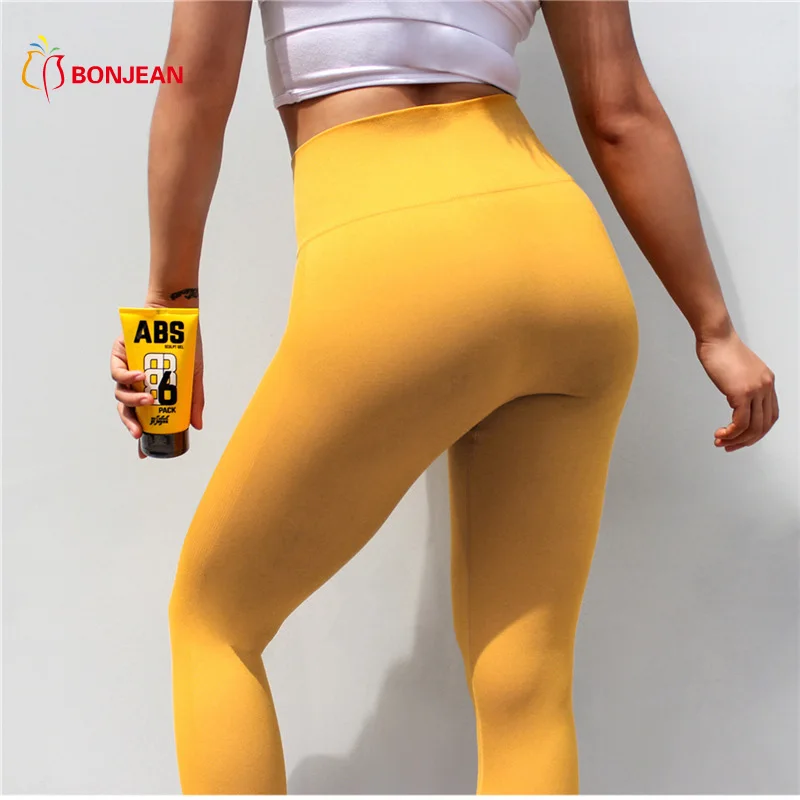 Yellow High Waist Yoga Pants Gym Sport Pants For Women Push Up Fitness Sport Leggings Tights