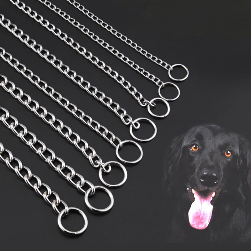 Металлический собачий ошейник с цепью из нержавеющей стали, двухрядный хромированный покрытый дроссель, ошейник для обучения, Регулируемый контроль безопасности