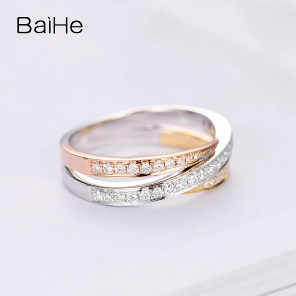 BAIHE Solid 14 K белый и желтый и розовое золото(AU585) 0.36ct круглый H/SI натуральные Алмазы обручальные модный подарок кольцо