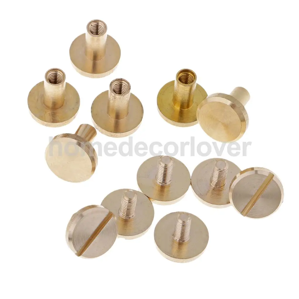 6 Sets Solid Brass Flat Round Head Stud Screwback Leather Craft Chicago Screws