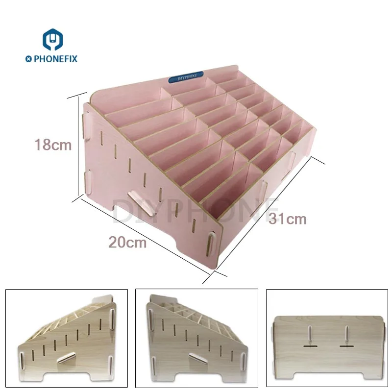 

PHONEFIX 24 Grid Multifunctional Wooden Storage Box Mobile Phone Repair Tool Box Motherboard Accessories Storage Box