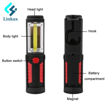 

2 Modes Portable Mini COB LED Flashlight Work Light Lamp with Magnet Hanging Hook for Outdoors Camping Sport Light
