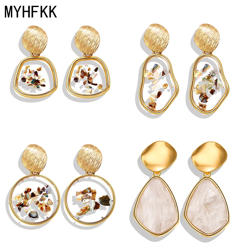 

MYHFKK new shell acrylic Korean version of the earrings 2019 ladies resin round pendant earrings Brincos fashion jewelry EH102