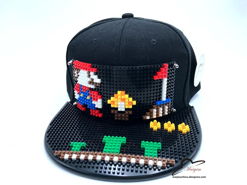 Супер Марио Мозаики DIY открытый хип-хоп стрит тенденции моды ручной gorras Регулируемые Мужчины Женщины Snapback Hat Черный Бейсбол Кепки