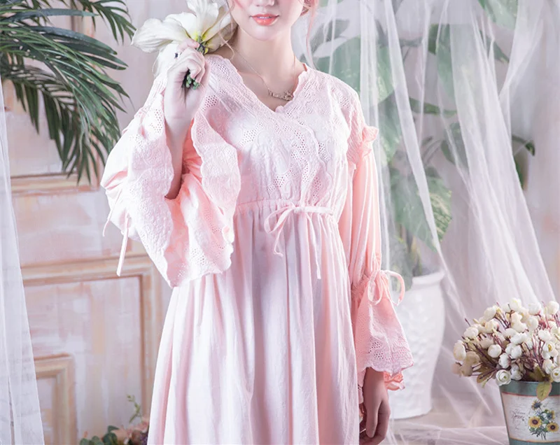 Ночная рубашка в викторианском стиле, ночная рубашка, винтажная Пижама, женская ночная одежда с длинным рукавом, с высокой талией, с поясом, ночное платье макси размера плюс, T282