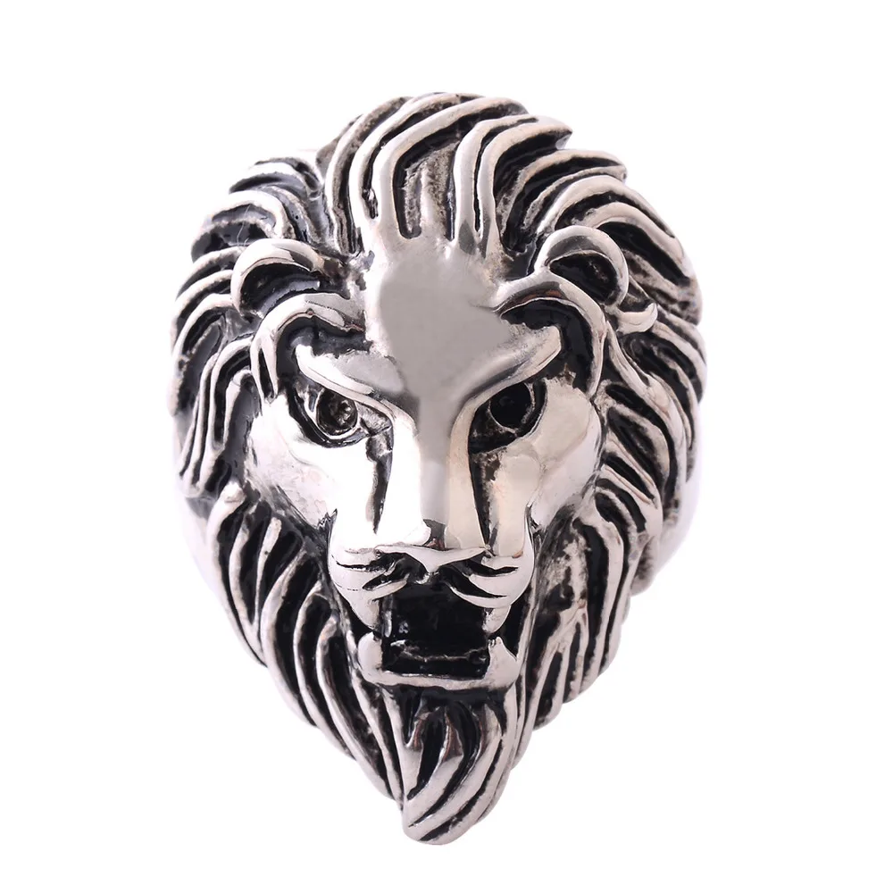 

High Quality Stainless Steel Lion Ring Biker Gothic Lion Head Ring Black Heavy Thai Unique Men's Rings PR004