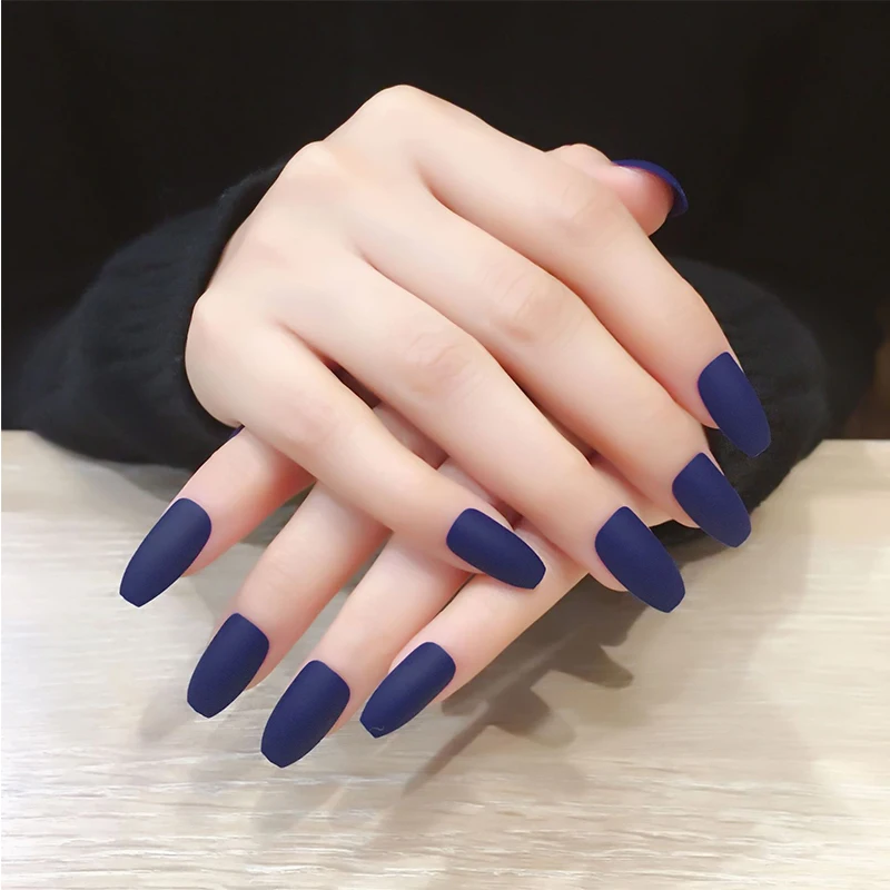24pcs/Set European Coffin False Nails Blue White Red Pre-designed Full Cover Fake Finger Beauty Ballerina Nail Art Tools | Красота и