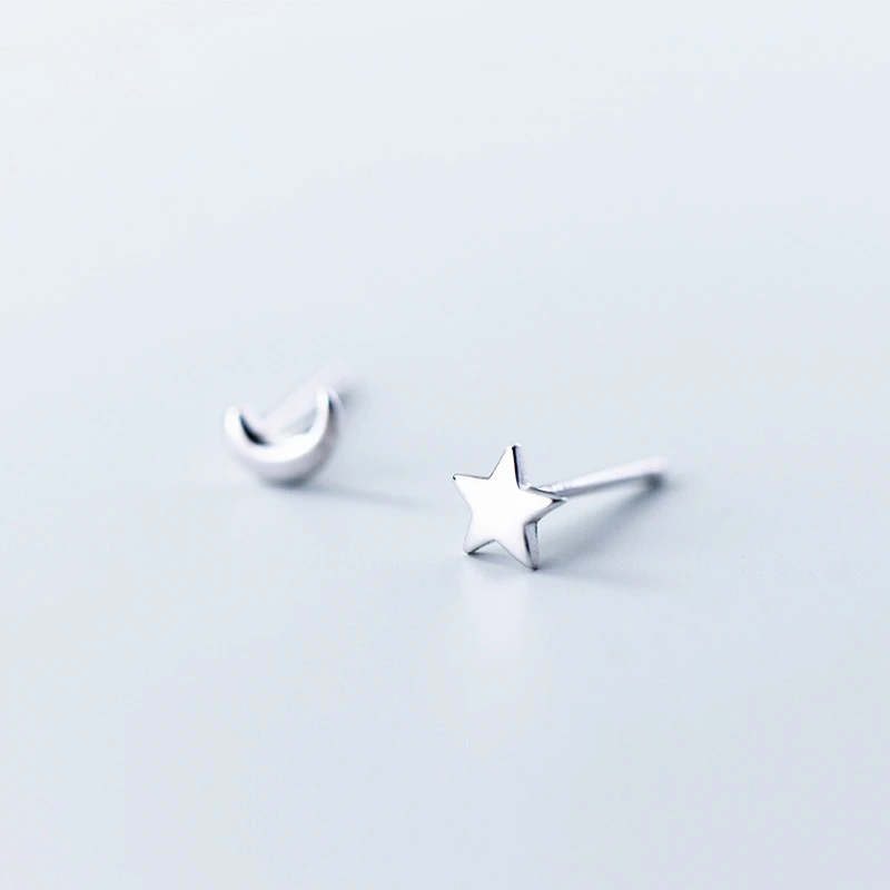 TOYOOSKY 925 пробы серебряные мини 5 мм Лунные звезды асимметричные серьги-гвоздики для женщин романтический подарок для девочек Предотвращение аллергии