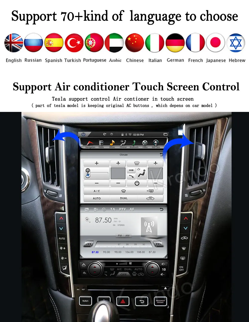 Sale Krando Android 7.1 12.1" Tesla Vertical screen car navigation system GPS for Infiniti Q50 Q50L multimedia player audio radio BT 8
