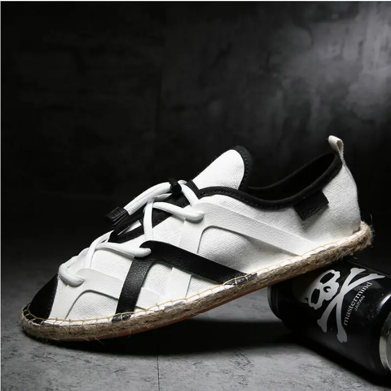 New Designer Fashion Male Loafers Lazy Flats Lace up Sole Men's Shoes Casual Fisherman Shoes Linen Canvas Espadrilles LF-52