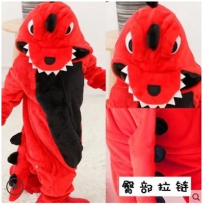 Cartoon dinosaur clothes children animal pajamas lovely coral flannel cartoon boys and girls thickened autumn and winter style i - Цвет: color1