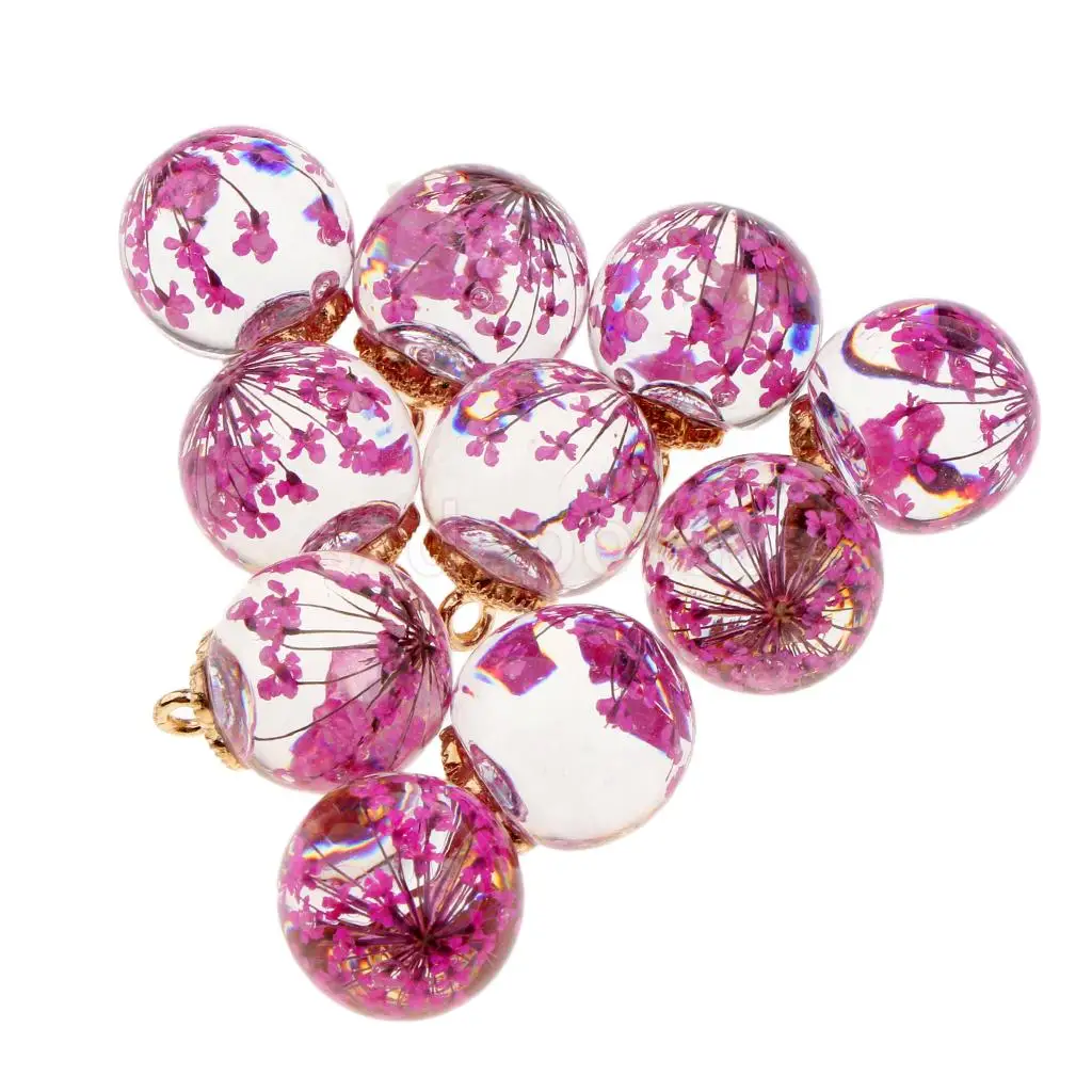 10pcs Dried Flower Glass Ball Pendant with Flower Cap DIY Earring Dangle Craft Findings Loose Beads
