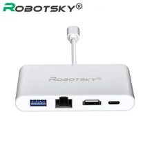 USB-C на HDMI 4 К+ RJ45 Ethernet+ USB 3.0 Тип C/F зарядки Порты и разъёмы концентратора адаптер конвертер кабель для Macbook Мониторы HDTV