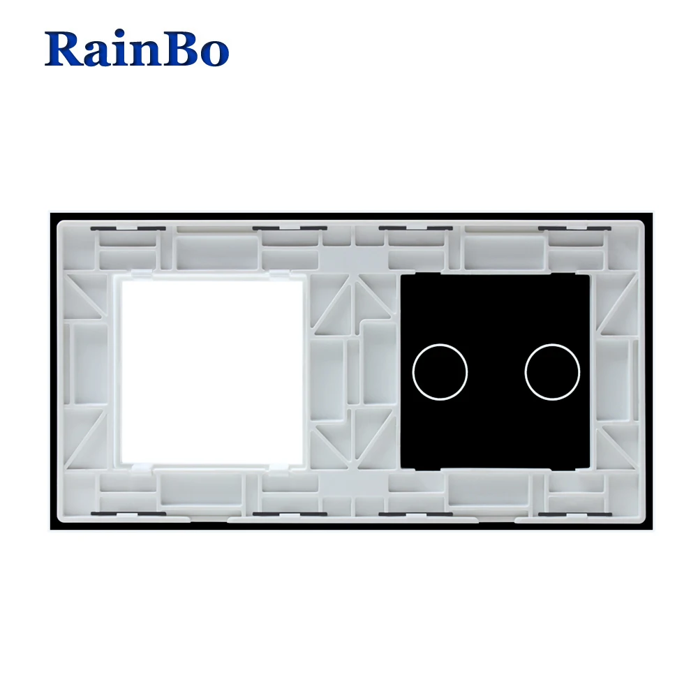RainBo люкс-Хрустальное стекло-панель 2Frame-1gang сенсорный-настенный выключатель-розетка-отверстие ЕС для-DIY-аксессуары A2928W/B1