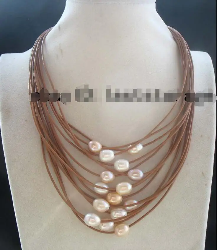

FREE SHIPPING HOT sell new Style >>>>15rows freshwater pearl multicolor egg 9-12mm necklace 17-19