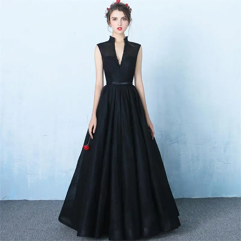 CEEWHY vestido de festa черное кружевное торжественное платье с v-образным вырезом длинное вечернее платье элегантные вечерние сексуальные платья с открытой спиной для выпускного вечера - Цвет: black