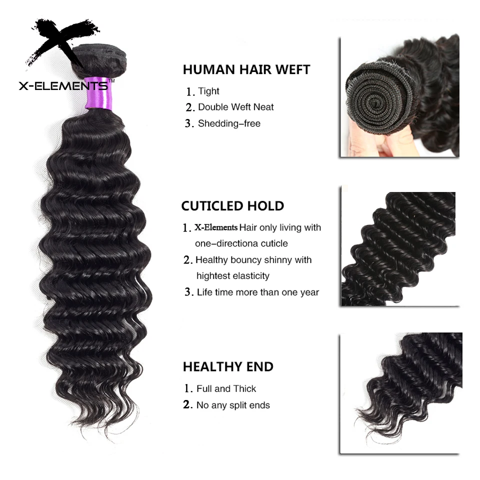 X-Elements Malaysian Deep Wave Hair with Frontal Non Remy Hair Weave with Lace Frontal 100% Human Hair Bundles with 13x4 Frontal (13)