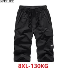 Мужские шорты большого размера с карманами 8XL 7XL 6XL, летние спортивные шорты, эластичные повседневные свободные шорты для скейтборда, черные, темно-синие