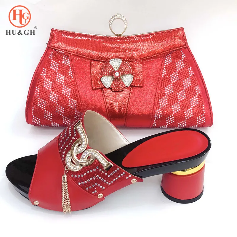 New Arrival Red Color Italian Shoes and Bags To Match Shoes with Bag Sets Wedding Sandals Shoes Party Shoes and Bag Sets African