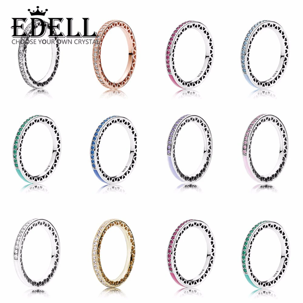 

EDELL Genuine 925 Sterling Silver Radiant Hearts Multicolor Enamel Wedding Ring For Women Fine S925 Rings Jewelry Gift JZ006