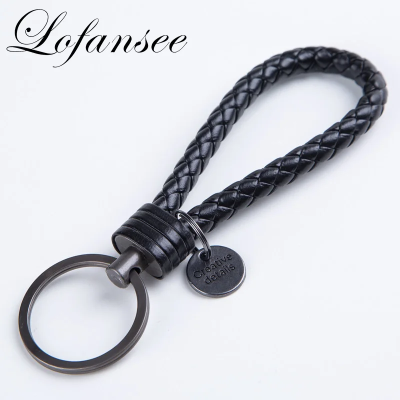 Lofansee 2017 New Arrival Unisex Braided Leather Rope Handmade Waven Keychain Zinc Alloy Key Chain Car Key Ring 