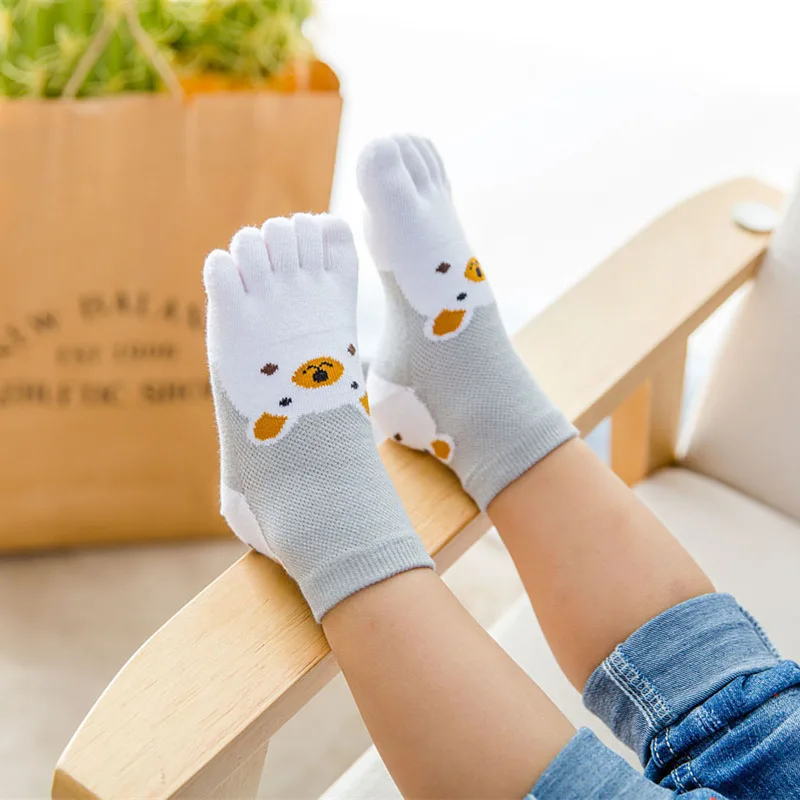2018 New Spring Summer Kids Toes Socks For Children Cartoon Bear Girls