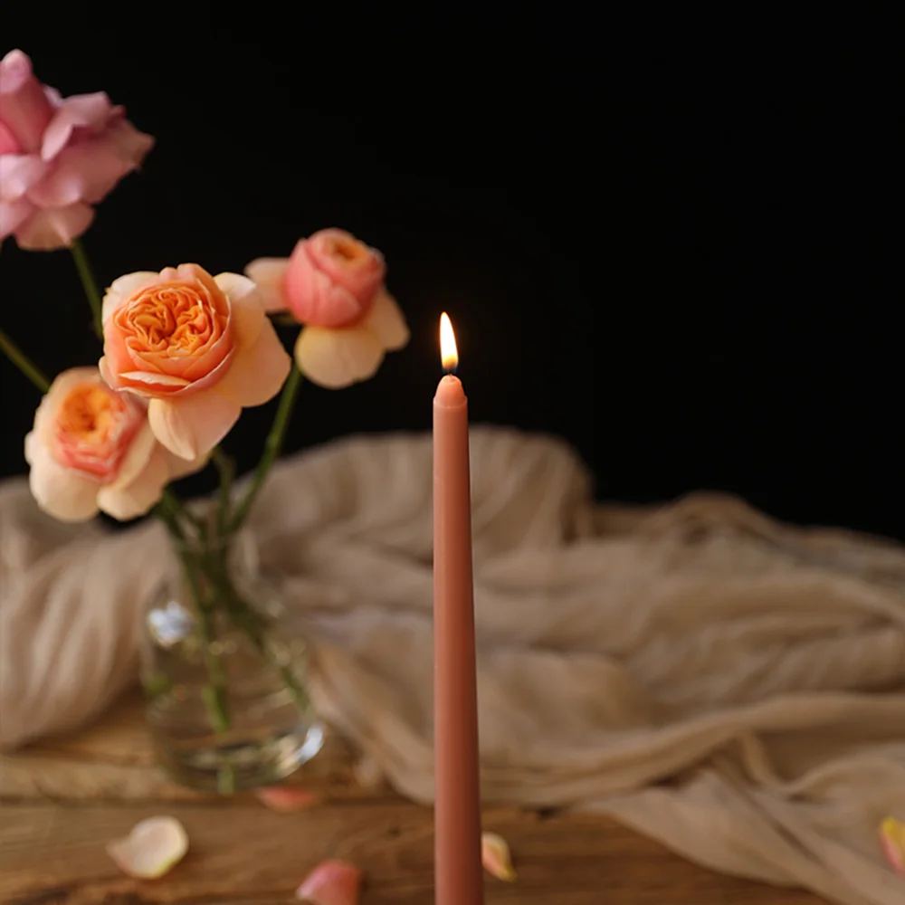 

4 Pcs Girls Pink Wedding Candle Romantic Smokeless Pink Retro stick candles Art Candle For Wedding Party Home Decors