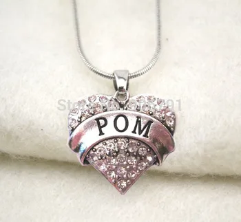 

fashion 50pcs a lot rhodium plated POM with clear crystal heart pendant necklace