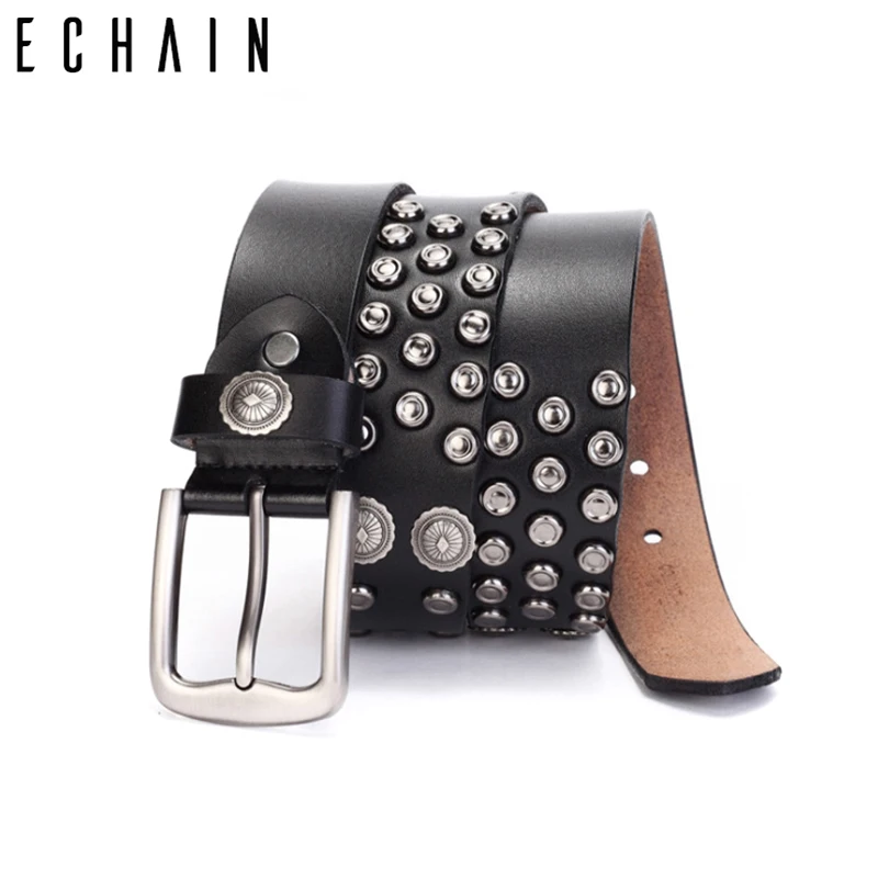 

ECHAIN Rivet Vintage Luxury Designer Punk Belts Men High Quality Male Genuine Real Leather Women Waist Handmade Strap for Jeans