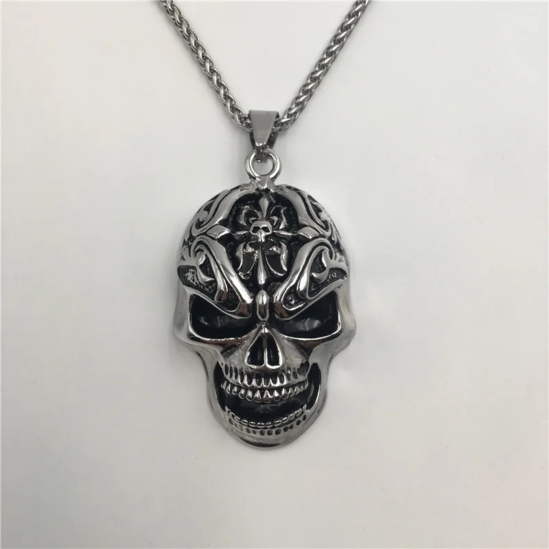 Vintage Skull Pendant Necklace Men's Punk Jewelry Stainless Steel