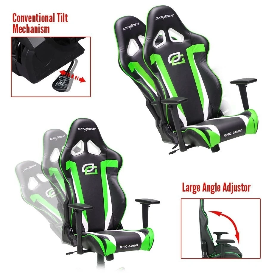 DXRacer OH/RZ19/NEW High-Back Racing Seat Gaming Chair Carbon Look Vinyl+PU(Black/White/Green)) (2)